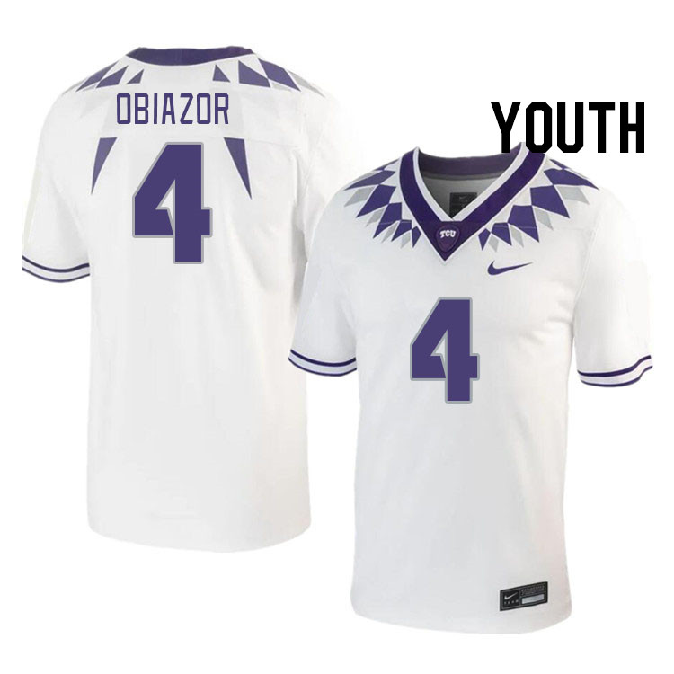 Youth #4 Namdi Obiazor TCU Horned Frogs 2023 College Footbal Jerseys Stitched-White